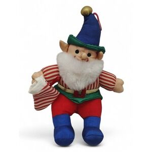 Vtg Christmas Elf Ornament • DANDee Int'l 1988 • Plush Figurine •7" Hanging Doll